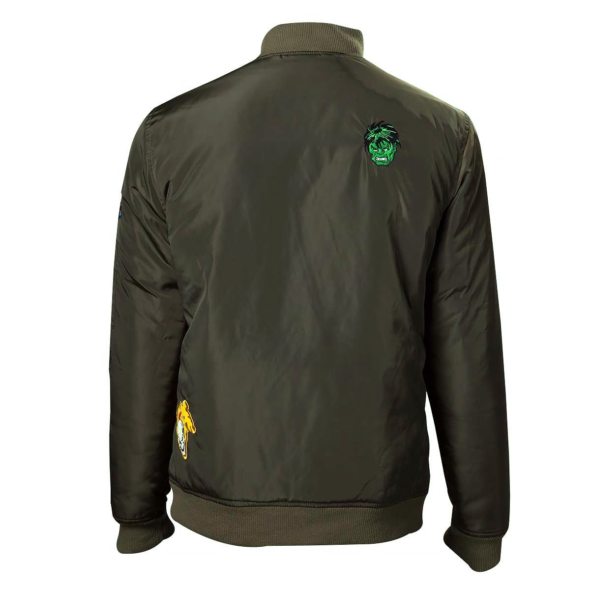 Marvel Men's Olive Bomber Jacket with Patches - GeekCore