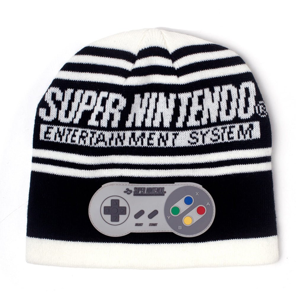 Nintendo Black and White SNES Beanie Hat with Controller Patch - GeekCore