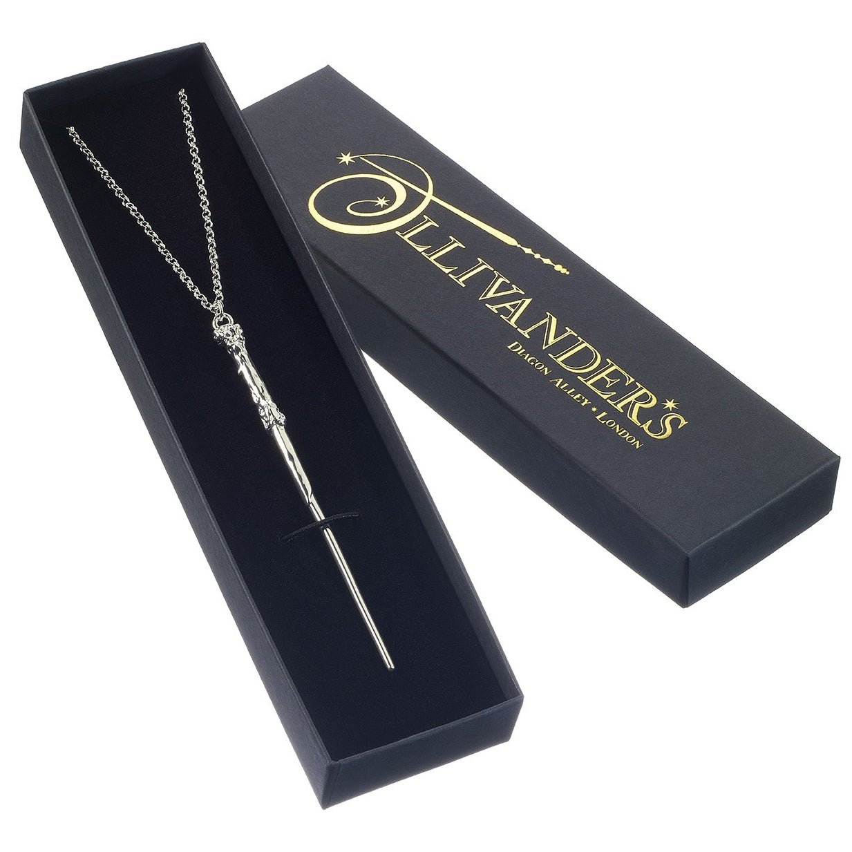 Official Harry Potter Silver Plated Wand Necklace - GeekCore