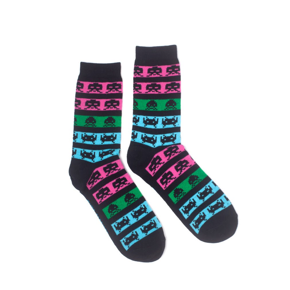 Space Invaders Neon Colours Crew Socks - GeekCore