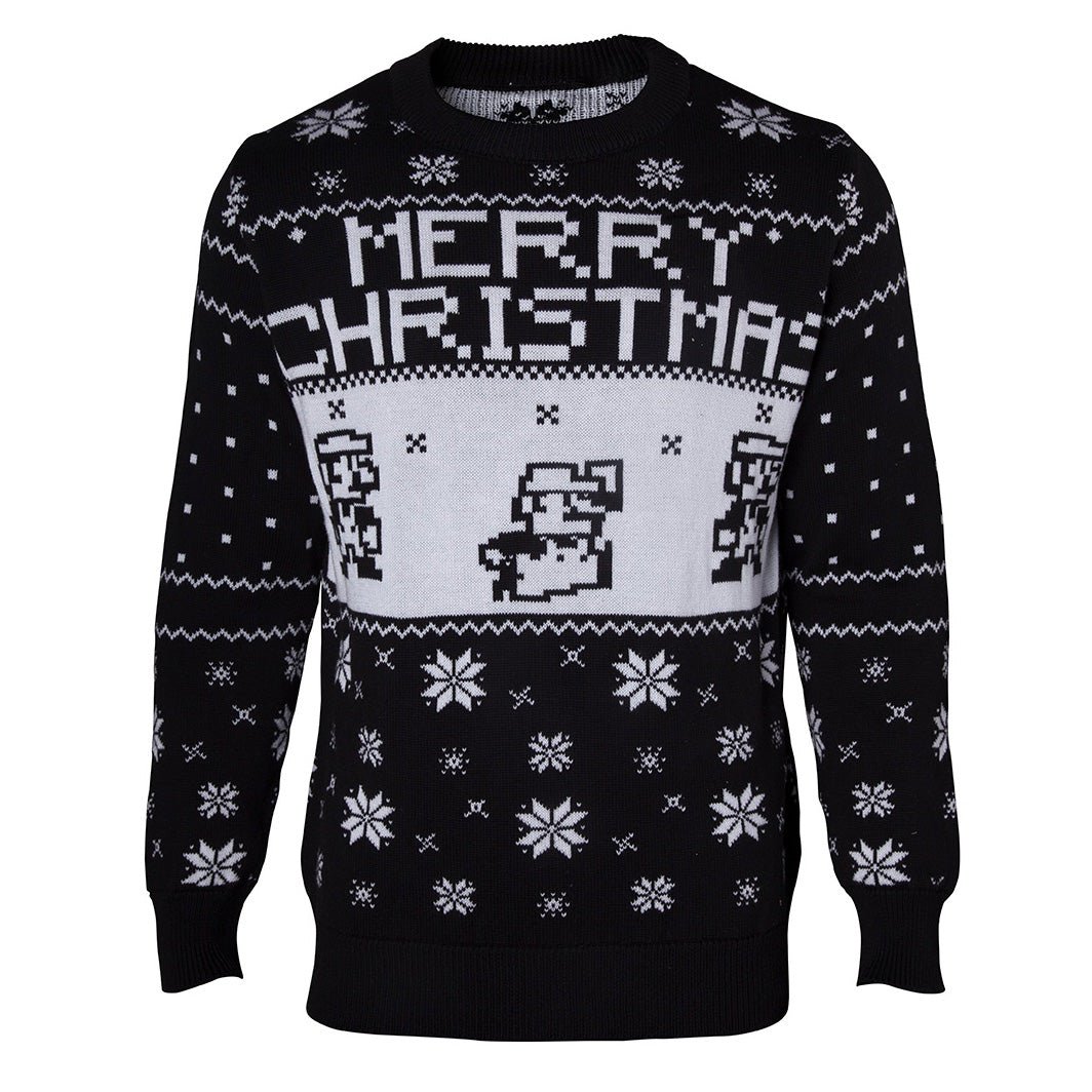 Super Mario Bros 8 - Bit Knitted Christmas Jumper (Black) - GeekCore