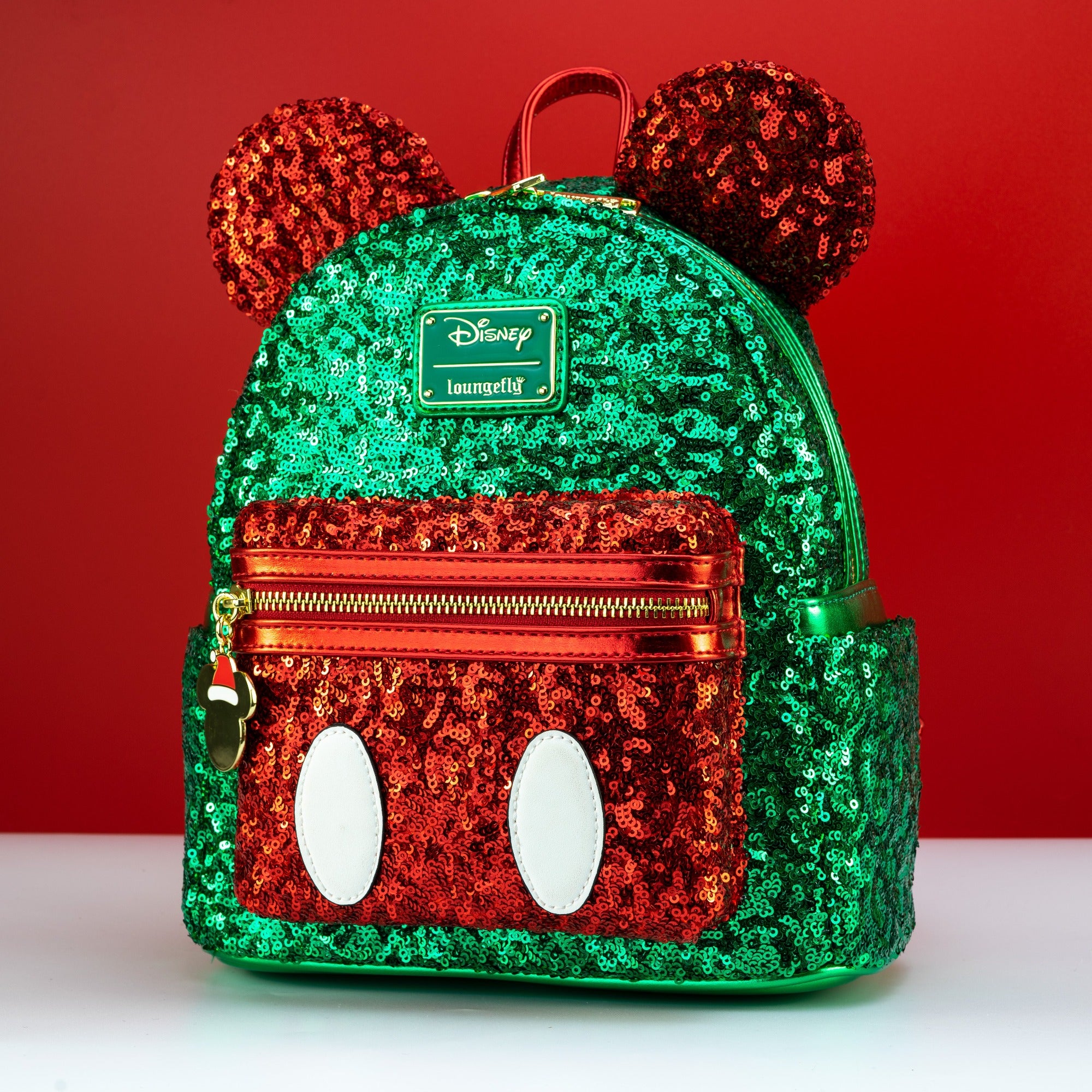Loungefly x Disney Mickey Mouse Red and Green Sequin Mini Backpack