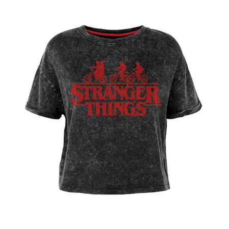 Netflix Stranger Things Bike Cropped SuperHeroes Inc. Acid Wash T-Shirt