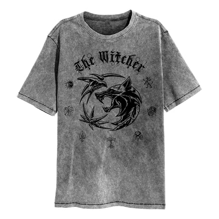 Netflix Witcher TV Symbols SuperHeroes Inc. Acid Wash T-Shirt