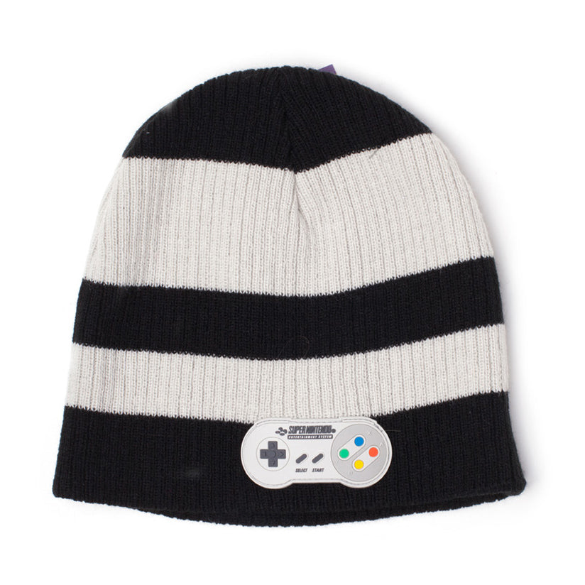 Nintendo SNES Striped Beanie Hat with Controller Patch