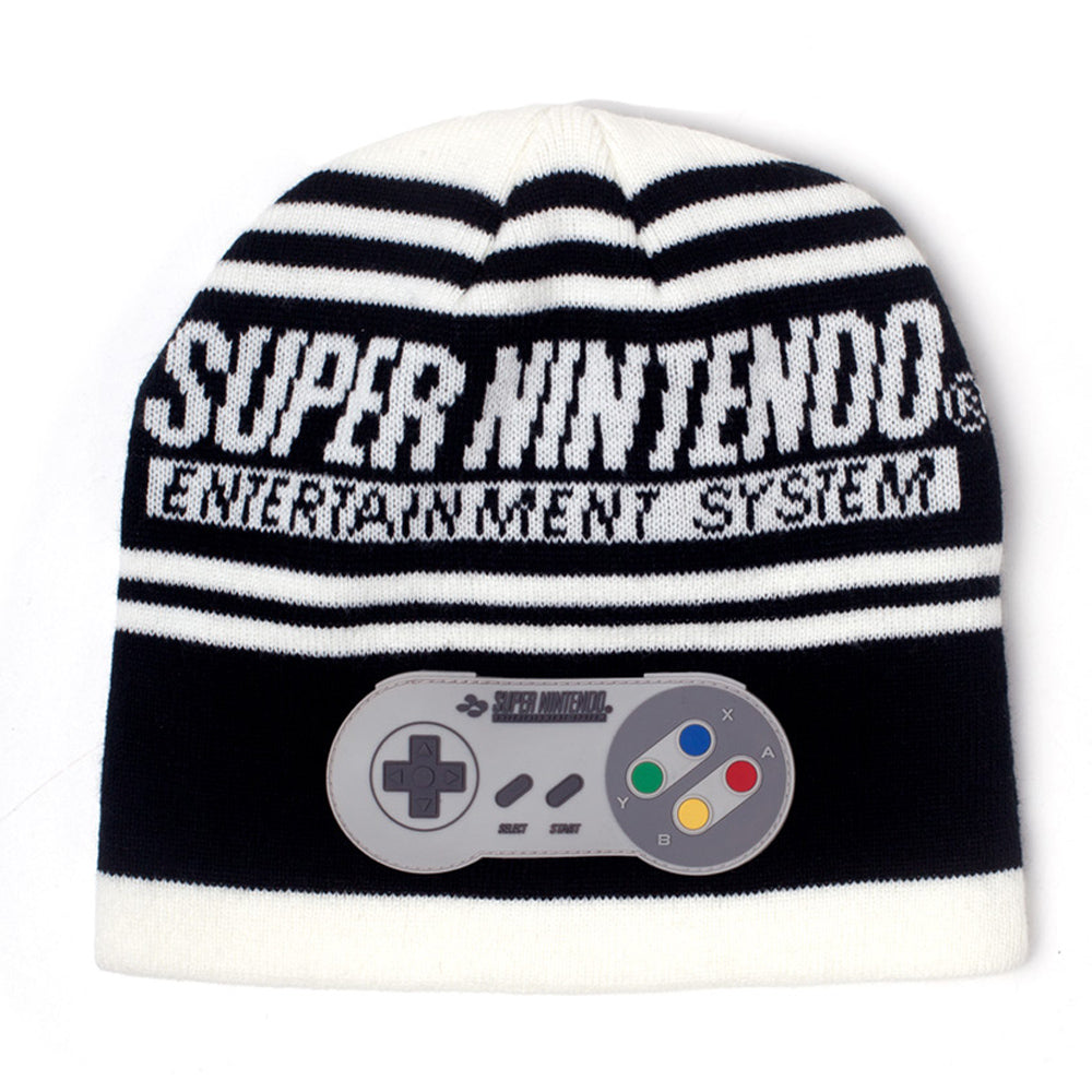 Nintendo Black and White SNES Beanie Hat with Controller Patch