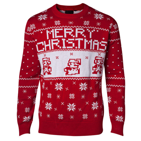 Super Mario Bros 8-Bit Knitted Red Christmas Jumper / Sweater