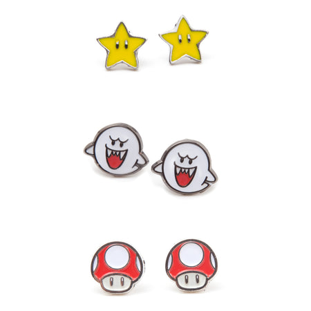 Super Mario Stud Earrings (3 Pairs) - Super Star, Boo, Super Mushroom